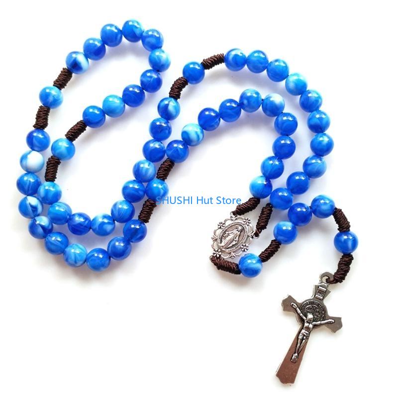 Rustic Agate Catholic Rosary Necklace Women Men Church Meditation Party Supplies D57B