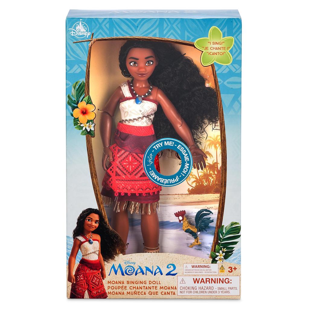 Официальная поющая кукла Disney Store Moana 2, подвижная игрушка Disney Princess с настоящим сердцем Te Fiti Heihei Sings, стилизованное окно - костюм, ожерелье,