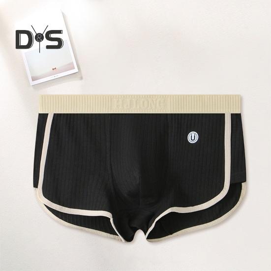 Men Boxer Underwear Mid-rise Elastic Waistband Patchwork Color Shorts Briefs U-convex Ribbed Panties Daily Wear