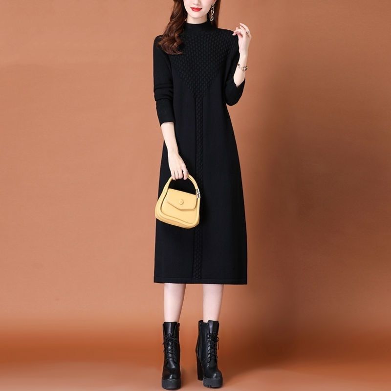 Длинный свитер Женское платье длиной до колена Осенне-зимнее платье Женский вязаный свитер свободного кроя Пуловер