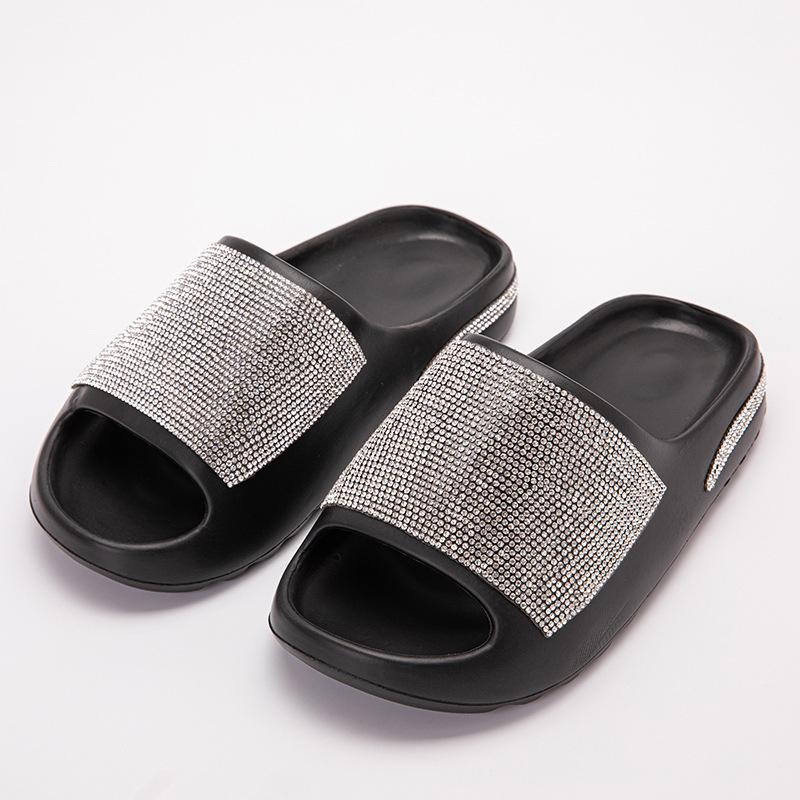 Women Slides Fashion Platform Rhinestone Decor Slide Sandals Outdoor Non-slip Beach Sandals New Women Slippers