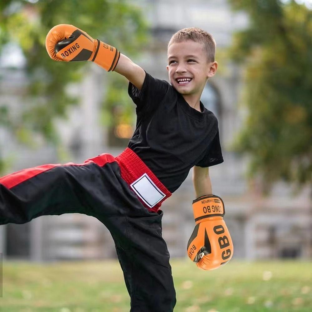Sponge Padding Leather Boxing Gloves PU Leather Kickboxing Protective Gloves  Children