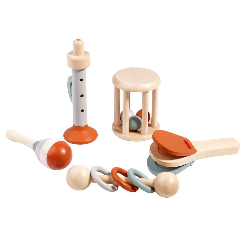 5-Piece Wooden Orff Rattle Set: Soothing Musical Instruments for Baby's Early Education