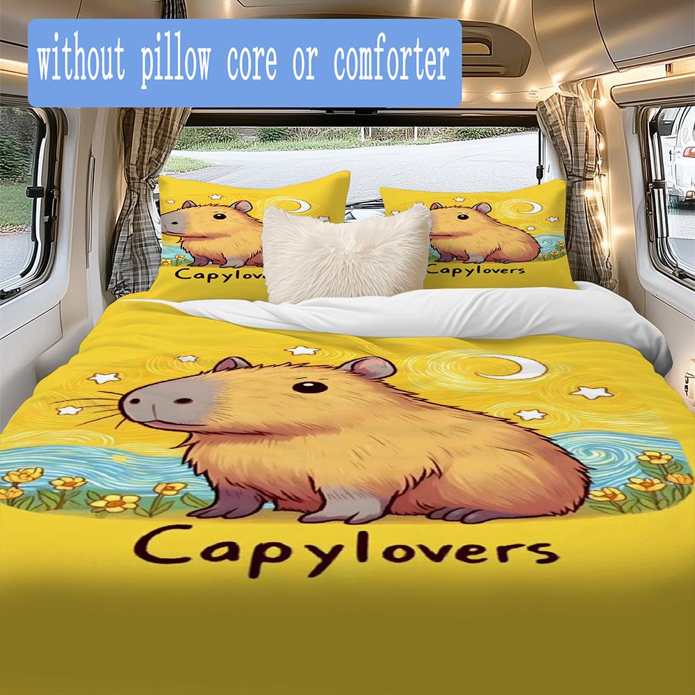 Anime capybara theme Pattern Bedding,Quilt Set Quilt Cover Pillowcase Home Birthday Gift (1*duvet cover+2*pillowcase,without core)XSJT0917537