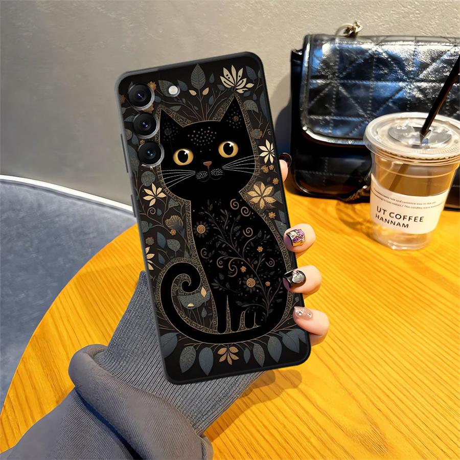 Черный Мягкий Чехол для Телефона для Samsung Galaxy A50 A17 A06 A20 A13 A70 A30 A15 A10 A12 A05 A04 A40 A16 Мультяшный Кот