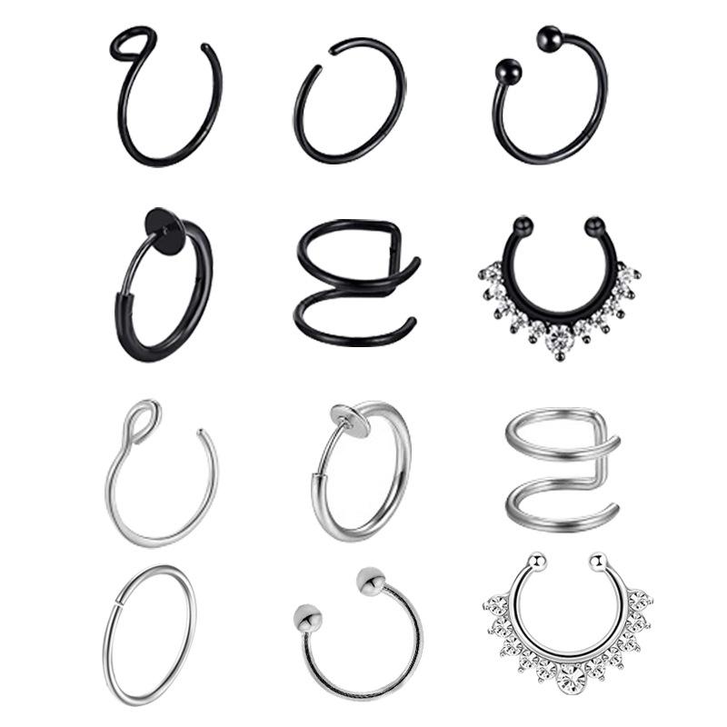 C-образный двойной круглый зажим для ушей Кольцо в носу Поддельное кольцо в носу Комбинированный набор 19 в одном Комбинированный набор из 6 в одном