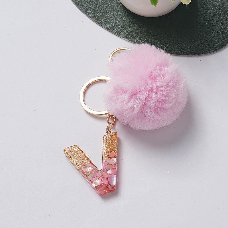 Милый брелок Розовый помпон Меховой шарик Брелок с 26 буквами Смола Брелоки Подвески для сумки Украшения Аксессуары Подарок