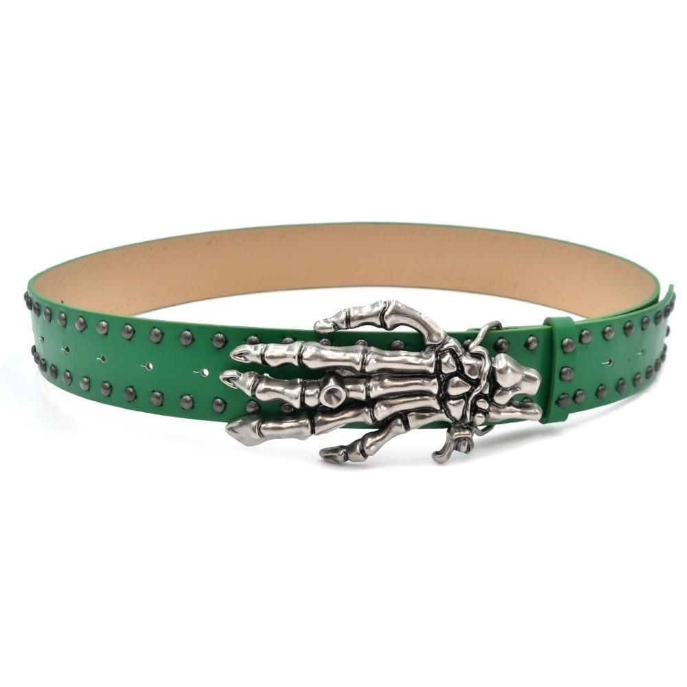 Wide Black Rivet Belt Cool Skeleton Claw Belt Vintage Skull Waistband Festival