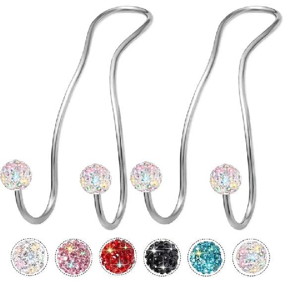 MTGOCHA Bling Purse Hook for Car Headrest, Upgraded Cute Car Seat Hooks for Bag Handbag, Durable Stainless Auto Purse Hanger Holder 2 Pack, White