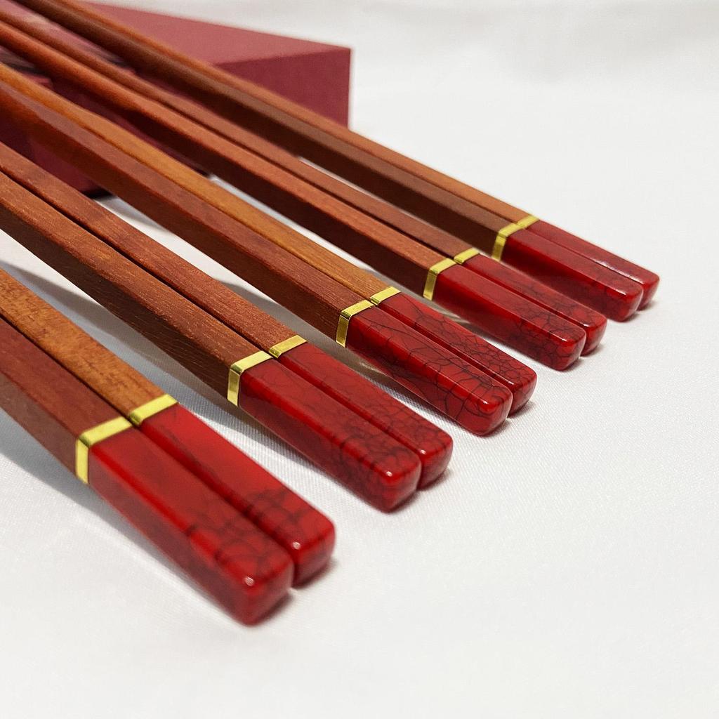 Red Sandalwood Chopsticks Gift Set – 10 Pairs Premium Wooden Dining Utensils In Luxury Gift Box