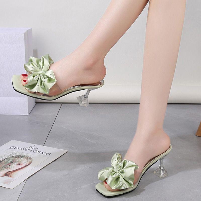 Модные летние большие размеры, однотонные сандалии на плоской подошве с бантом, уличные пляжные тапочки, элегантная женская обувь