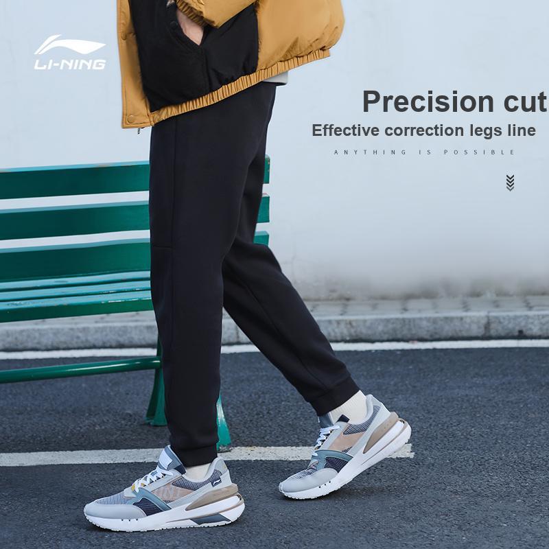 Мужские трикотажные спортивные штаны Li Ning Fitness Series с принтом логотипа и флисовой подкладкой, черные AKLTC13