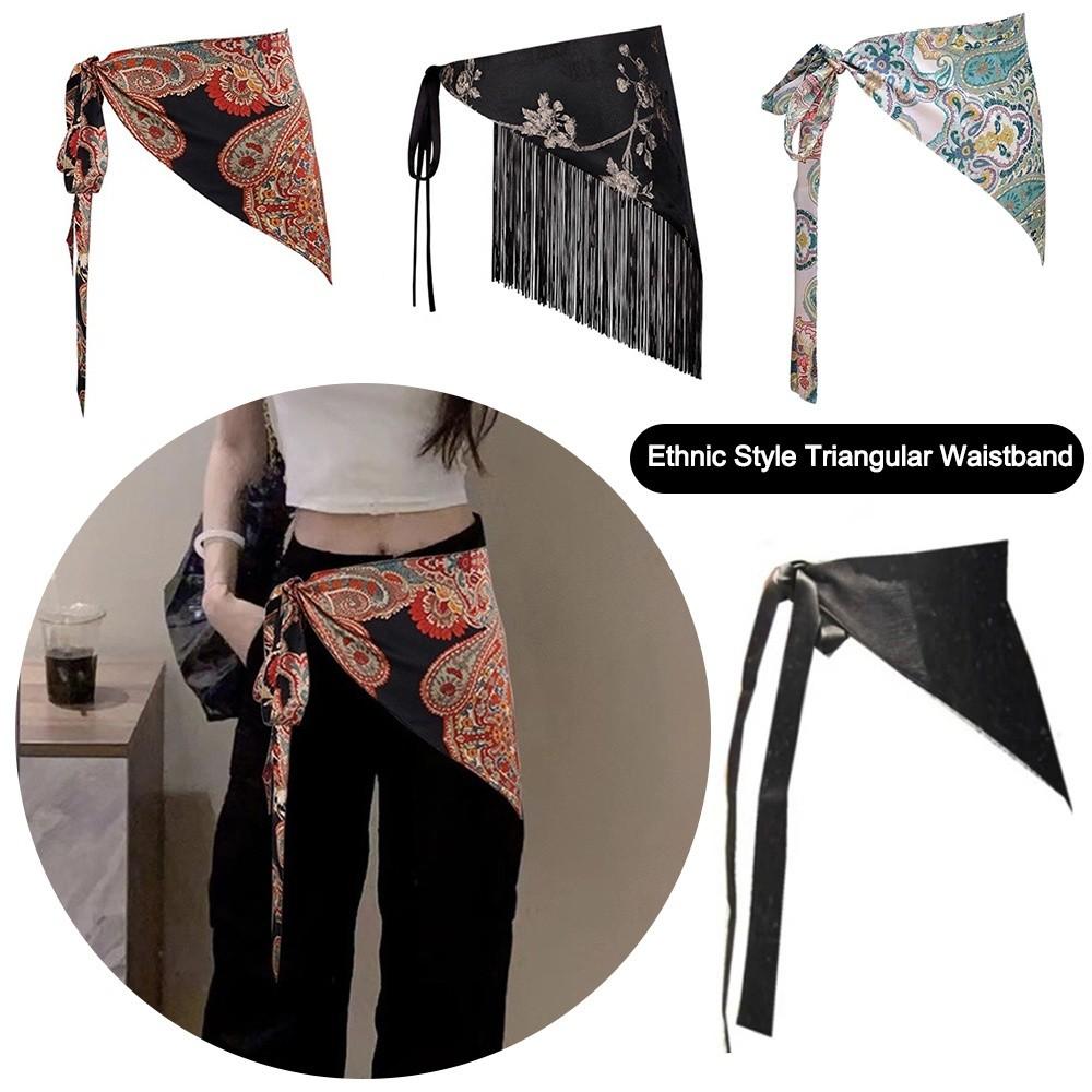 Ethnic Floral Triangular Belt Tassel Decorative Skirt New Triangular Scarf Belt Women's Fashion