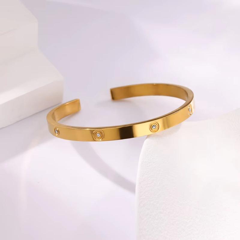 Популярный браслет-манжета из титановой стали с инкрустацией цирконами и бриллиантами, с открытым дизайном, из K-золота, простой и модный, легкая роскошь, высококлассный, универсальный