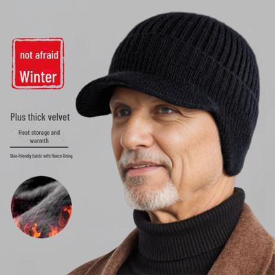 Мужская зимняя шерстяная шапка: Защита ушей из толстого бархата для людей среднего и пожилого возраста
