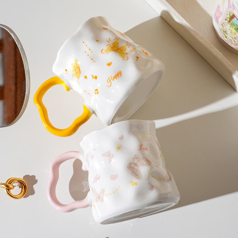 Масляная живопись Ветер Бабочка Любовь Цветок Кружка Кофейная чашка Керамическая кружка для воды Ветер Кружка для завтрака Подарок для девочек Нишевый