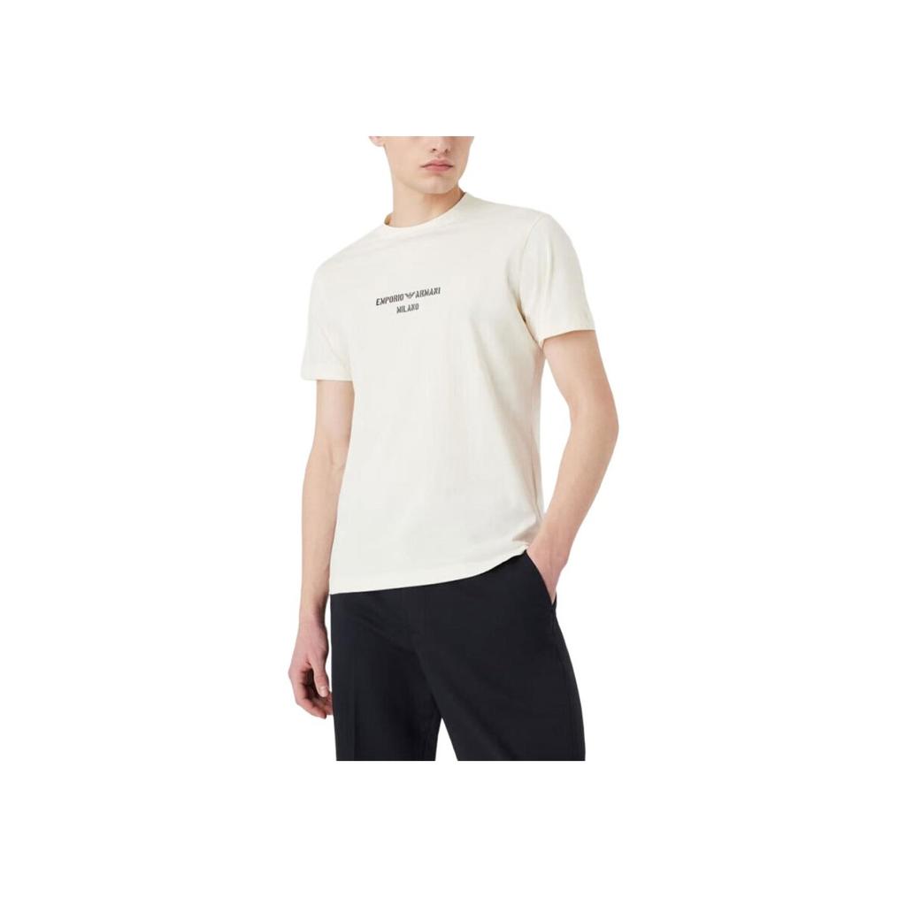 Emporio Armani Мужская минималистичная хлопковая футболка с коротким рукавом и логотипом Ss22, топ, бежевый 3L1TFR-1JPZZ-0128