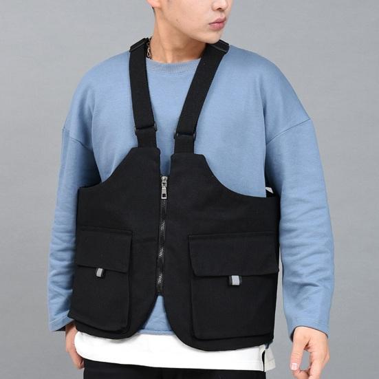 Летняя повседневная сумка-жилет с регулируемыми лямками, однотонный жилет, сумка с карманами и карманами на молнии, уличный рюкзак на плечо