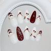 24Pcs Vintage Red French Press On Nails Almond Shape With 3D Bow Cherry Heart Pearl Decor False Nail Tips