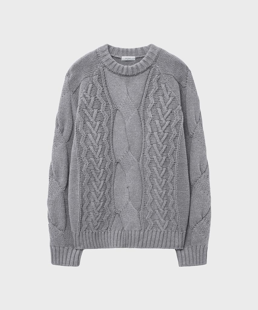 NOIRER Heavy Multi-Cable Oversized Sweater (Melange Grey)