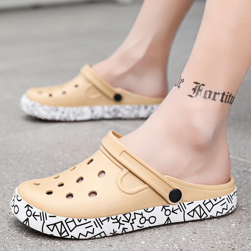 Мужские туфли с отверстиями 2025 года, новые летние повседневные пляжные туфли с граффити, две классные тапочки