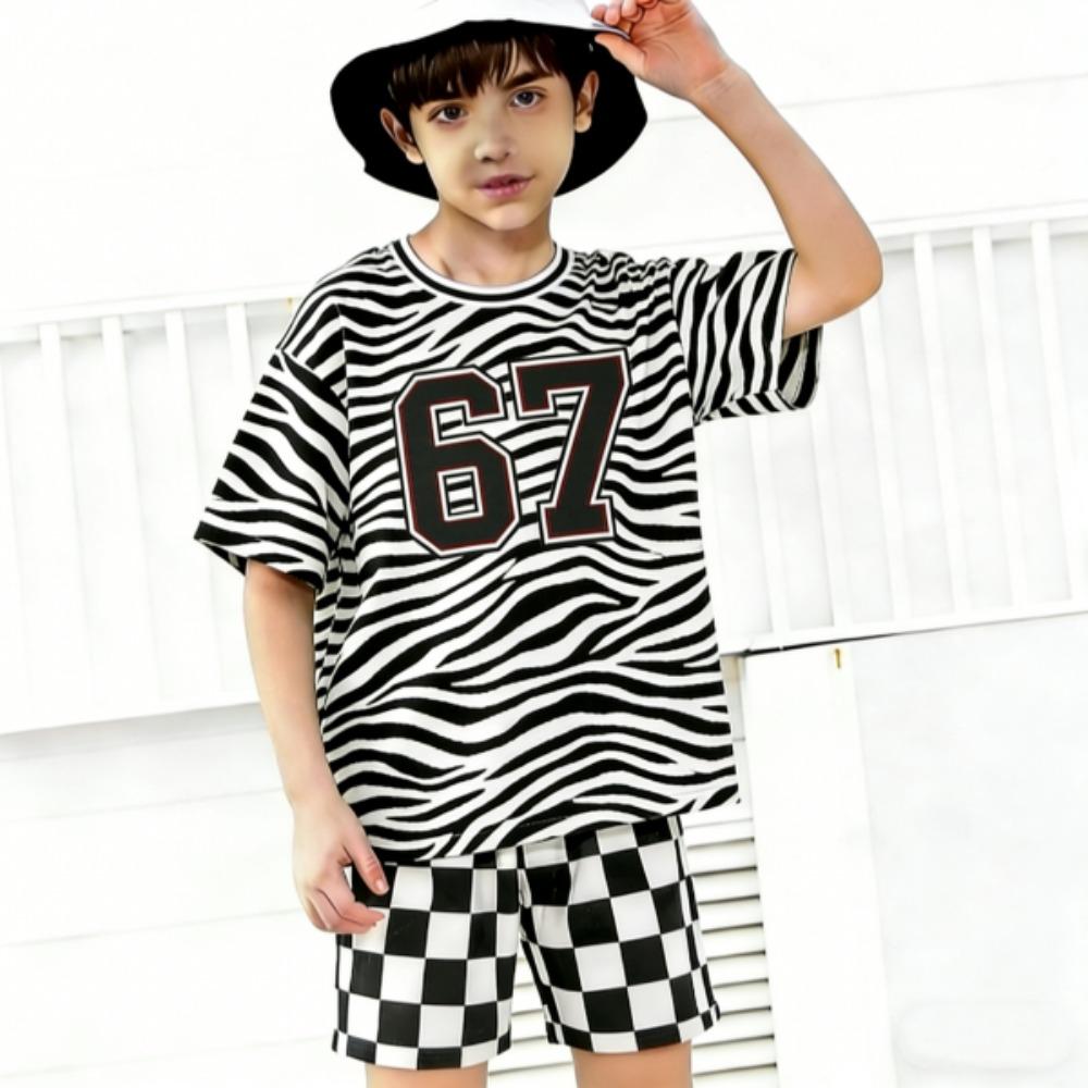 Fashion Fake Cardigan 67 Zebra Color Printed Kids T-shirt and Shorts 2 Piece Set Summer Casual Outfit for Boys and Girls Kids Clothing
