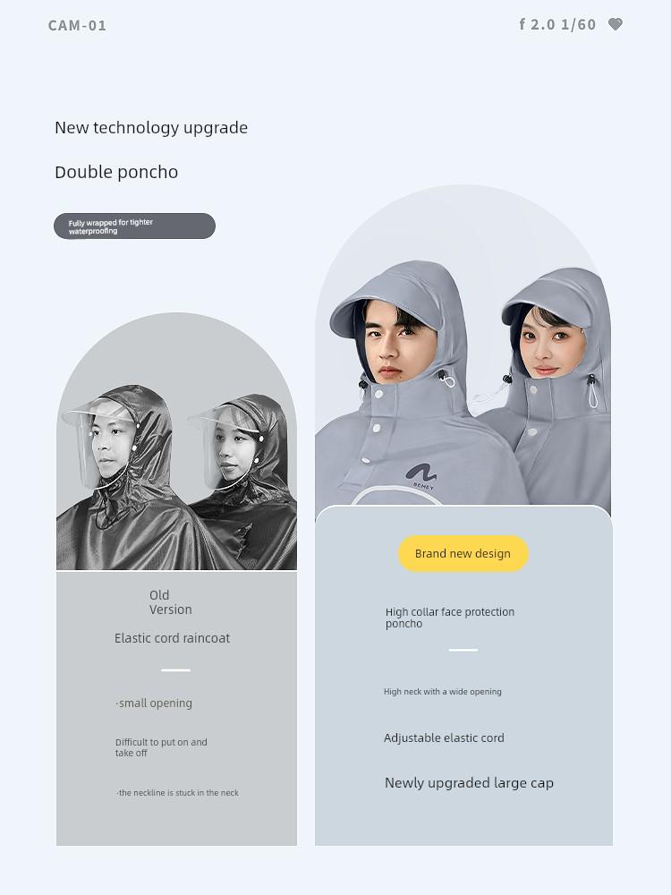 Electric Scooter Raincoat for Two People, Men and Women, Thickened and Enlarged, Long Full-Body Rain Poncho for Heavy Rain, Motorcycle Riding Rainwear