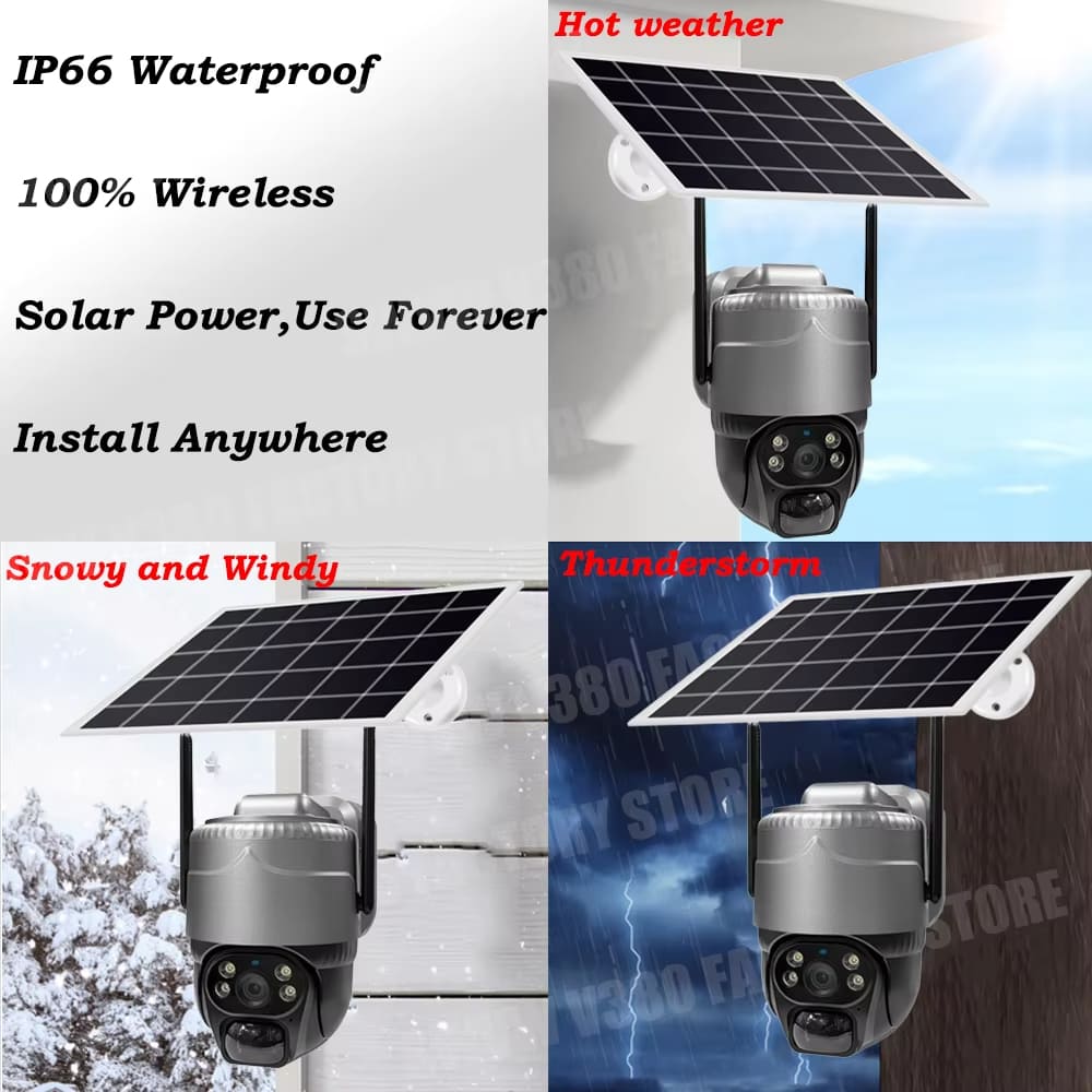 2024 V380 5MP WIFI /4G Камера Солнечная PIR Обнаружение человека Ночное видение Уличная Водонепроницаемая Безопасность Видео IP PTZ Камера Видеонаблюдение Монитор