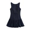 2025 Spring Women's Slim Fit Denim Dress with Layered Decor & Backless Design