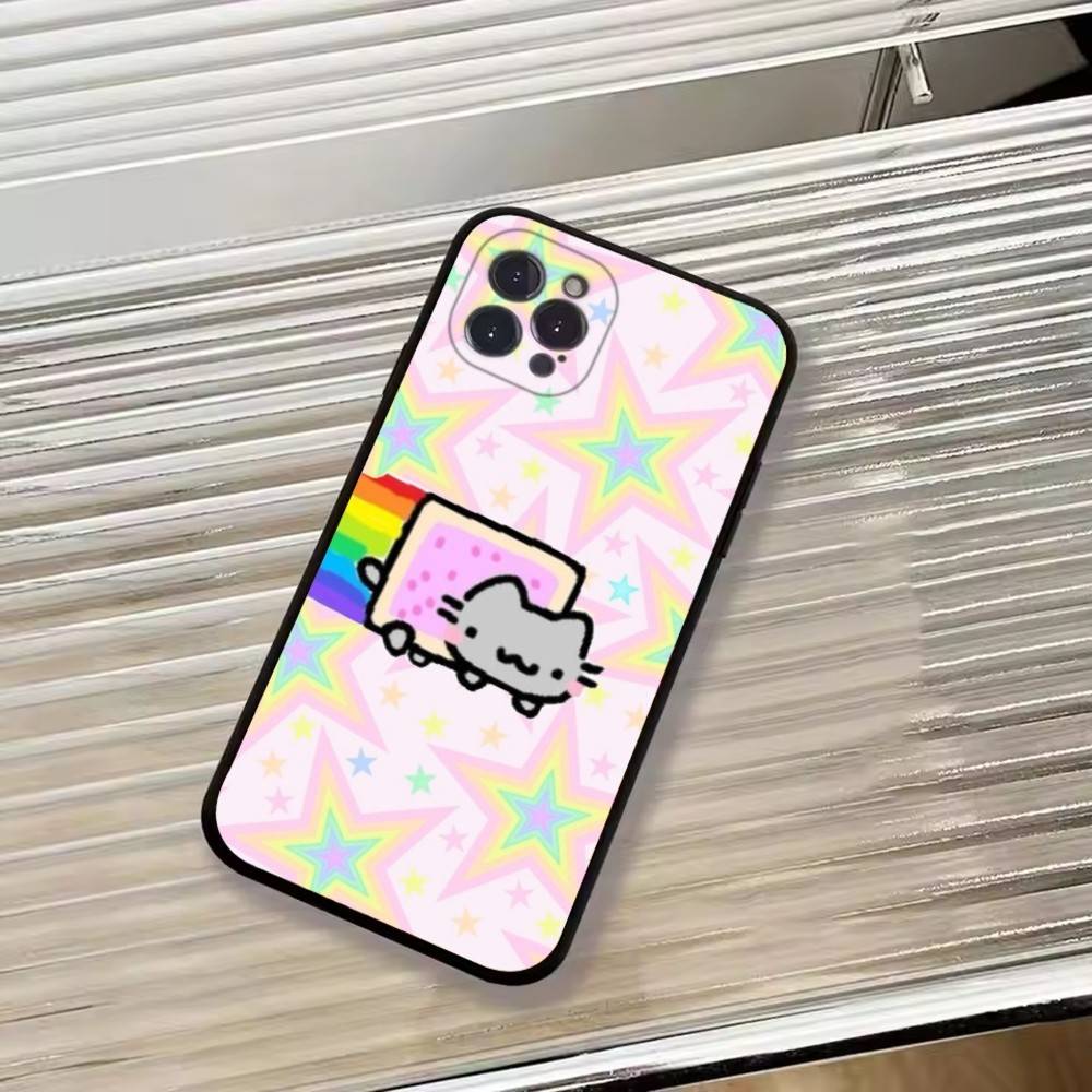 Милый Чехол для Телефона N-Nyan Cat Для iPhone 17,16,15,14,13,12,11 Plus,Pro Max,XS,Мягкий Силиконовый Черный Чехол