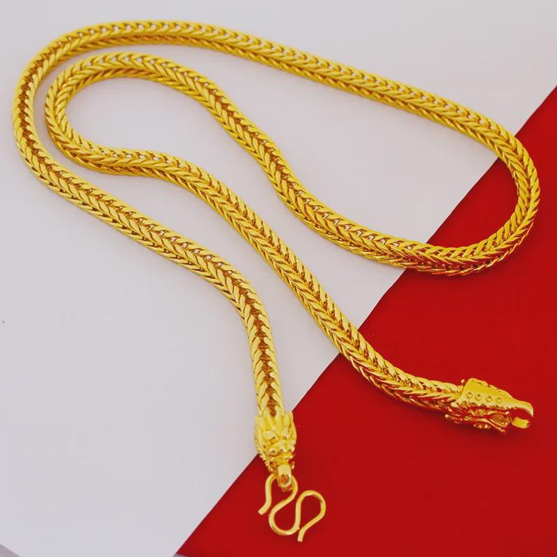 Мужское позолоченное ожерелье из сплава с квадратным лисьим хвостом и головой дракона, 6 мм