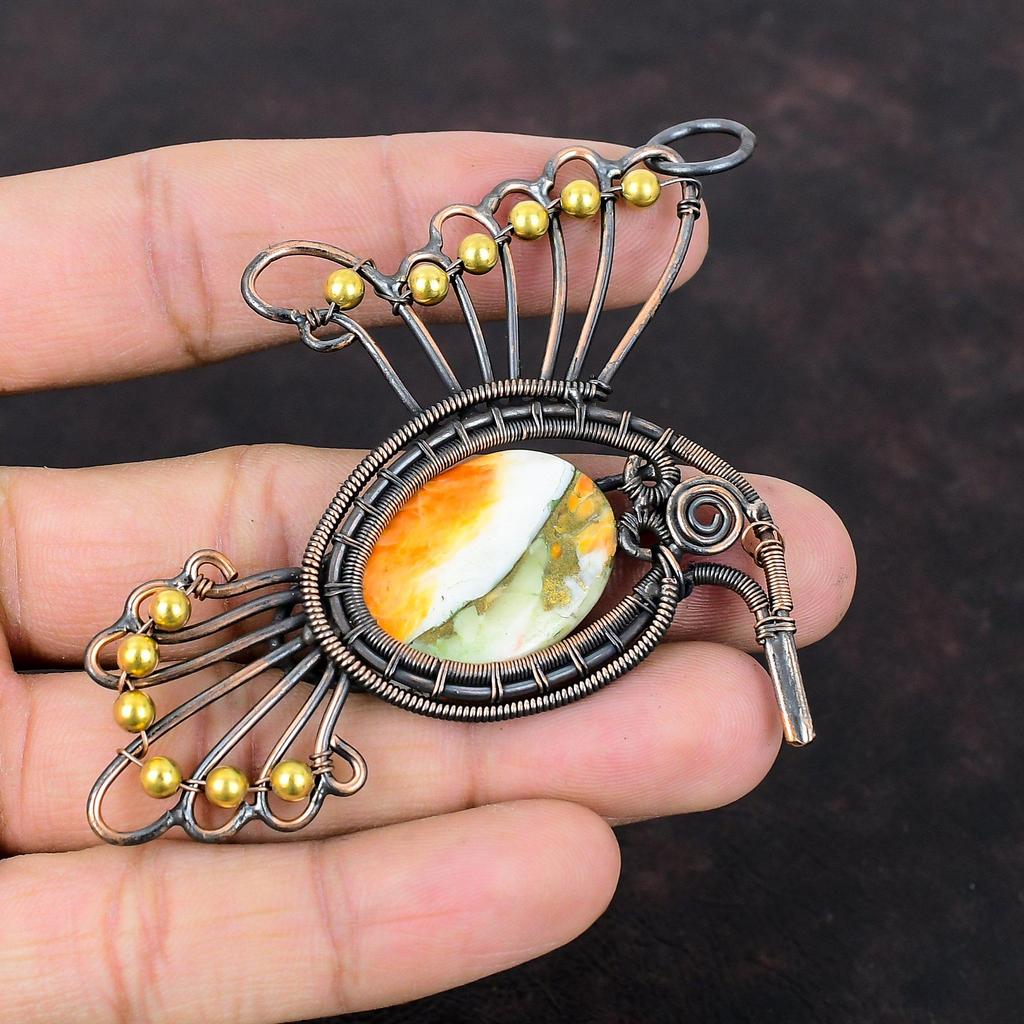 Колючая устрица, медная бирюзовая подвеска, медная проволока, кулон с драгоценным камнем, ювелирные изделия ручной работы в стиле бохо, подвеска в виде птицы, проволочная обмотка, ювелирный подарок для нее