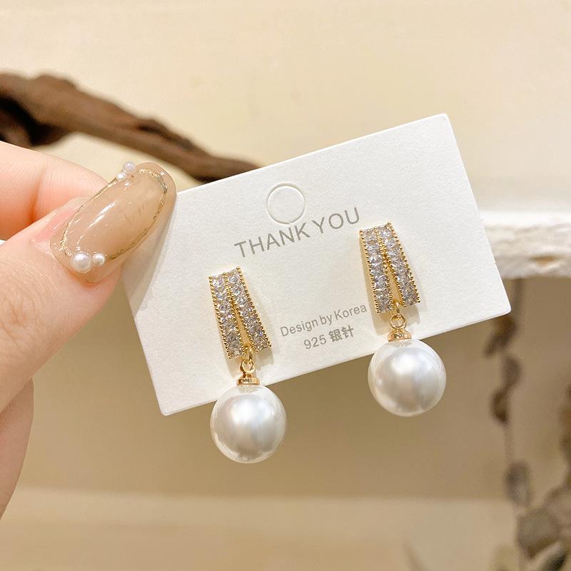 Трендовые серьги 2023 года из серебра с кристаллами и жемчугом высокого класса: Изысканное, Легкая Роскошь Заявление для Женщин