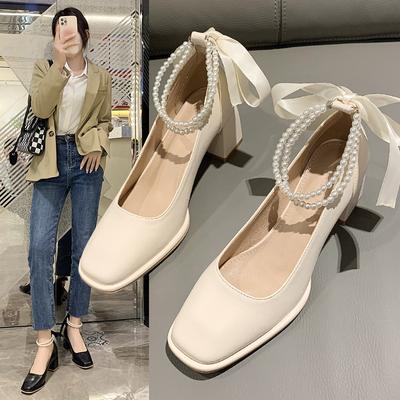 Женские новые туфли на высоком каблуке с бантиком и квадратным носком, французские туфли Мэри Джейн, туфли Хепберн, женские туфли на платформе