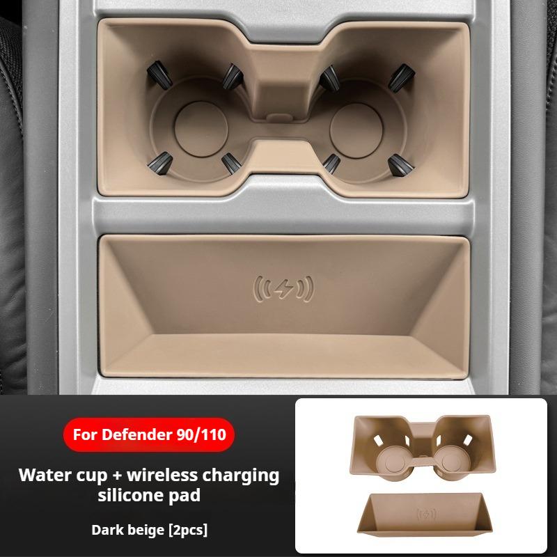 For Land Rover Defender 90 110 2022-2025 Car Central Console Silicone Wireless Charging Pad Cup Holder Rear Armrest Cup Coaster