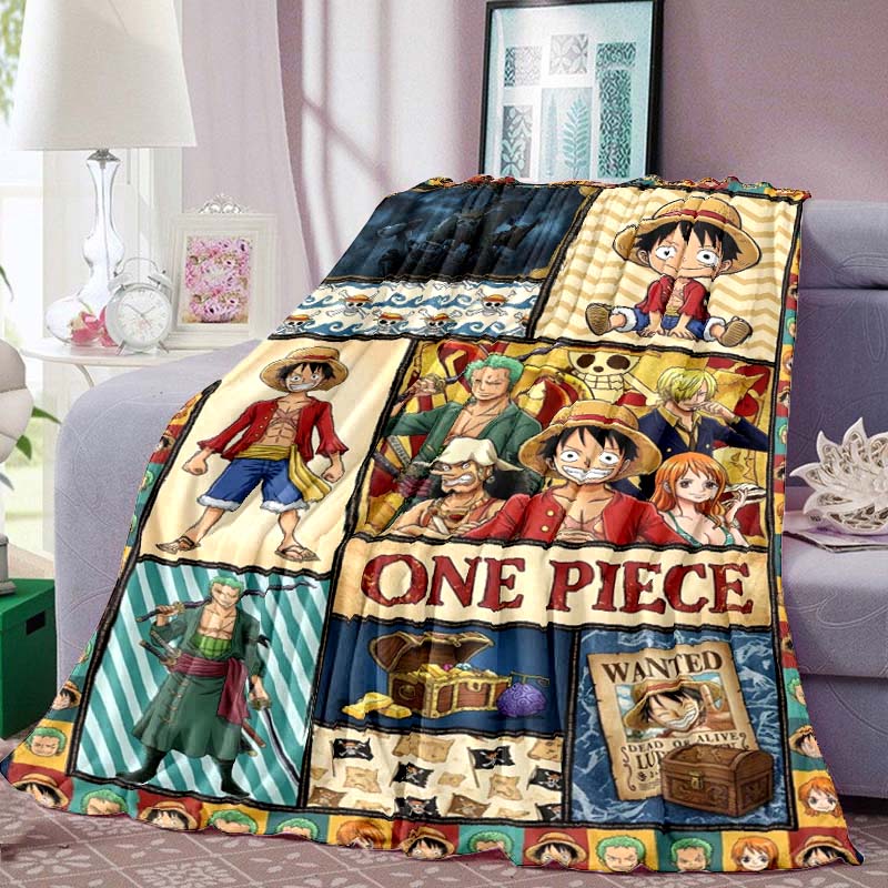 One Piece Anime Print Blanket Warm Comfortable Flannel Blanket for Bedrooms, Sofas, Beds, Chairs, Picnics, Travel -LXR39