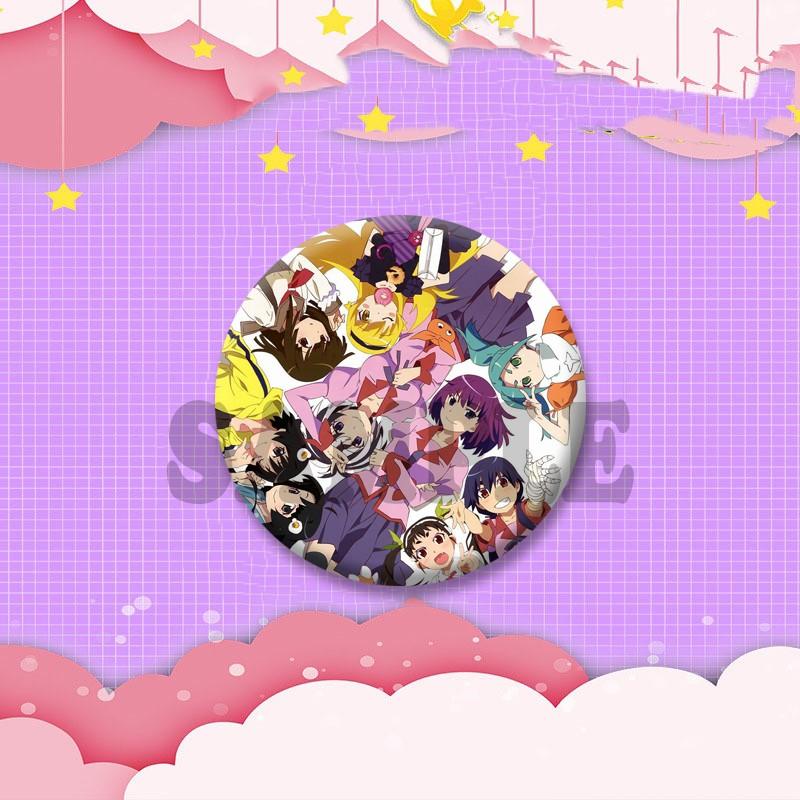 Cartoon Monogatari Series Badge Anime Hitagi Koyomi Araragi Lapel Pins Round Brooches for Bag Clothes Hat Decor Jewelry Gifts