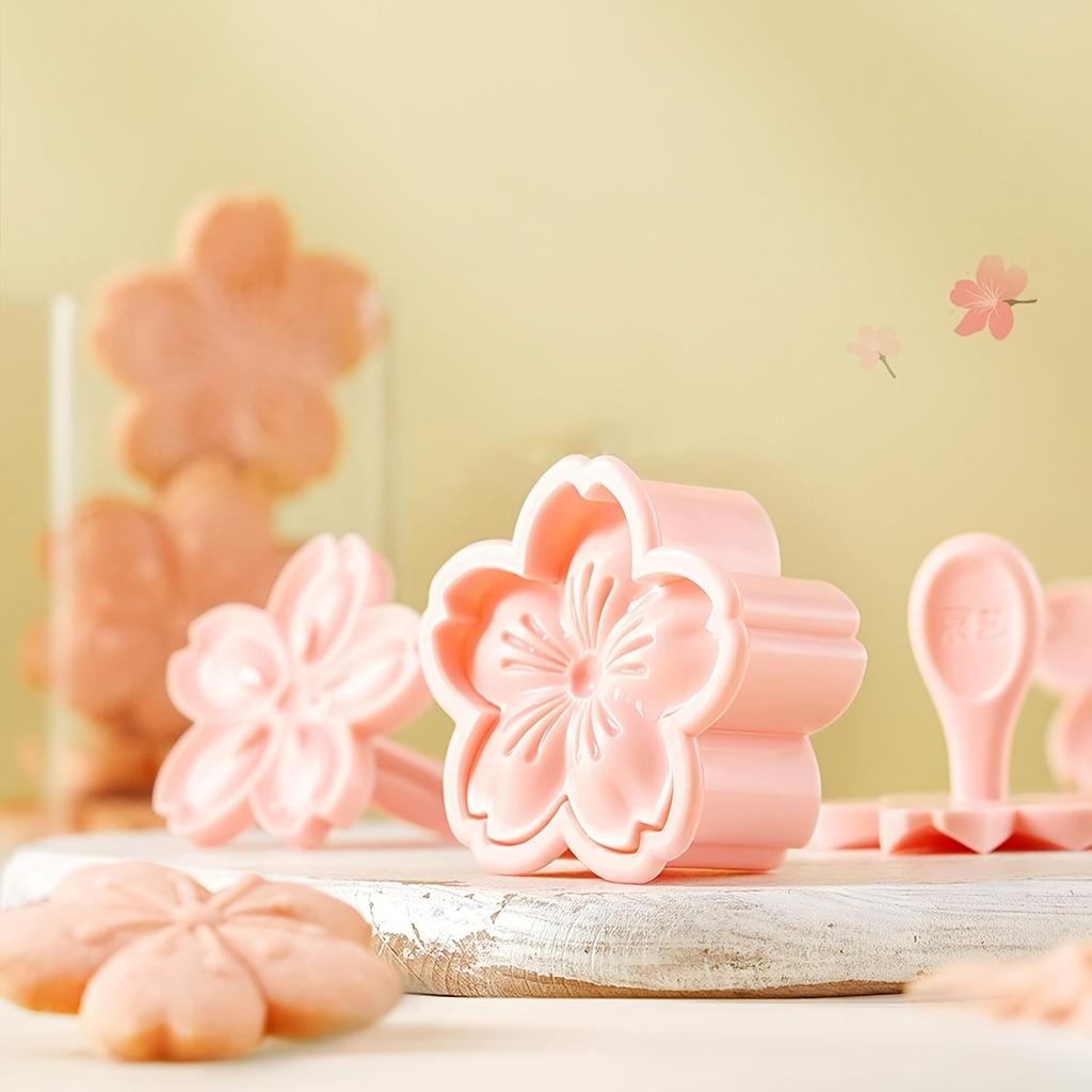5pcs/Set Cherry Blossom Cookie Baking Set 4 Styles Flower Shaped Hand Press Pastry Mold Cookie Chocolate Pastry Mold Pink Flower Shaped Cookie Pastry
