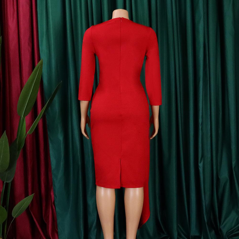 Весенне-осеннее женское платье размера плюс, однотонное, OL, темпераментное, плиссированное, с галстуком, платье