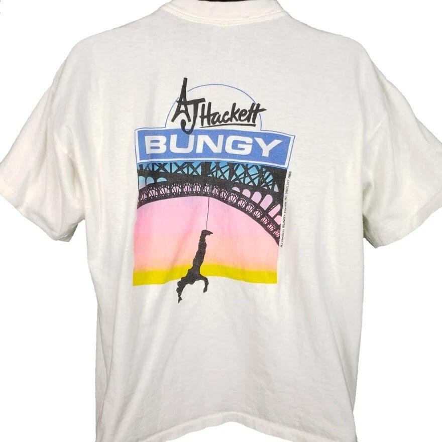 Винтажная футболка AJ Hackett Bungy Jump 100% Хлопок Мужские Футболки Топ Мужской Размер XL 80-е Флорида Прыжки с Баджи