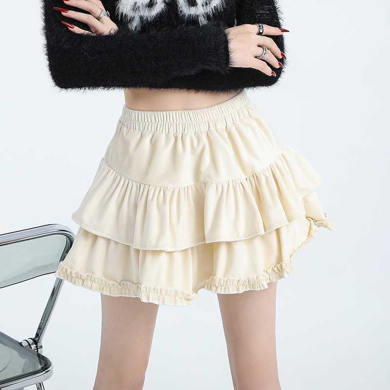 Юбка А-силуэта из бархата в балетном стиле с завышенной талией и оборкой по низу для женщин