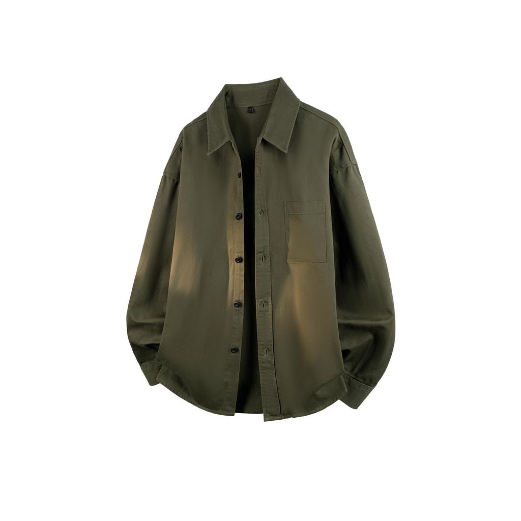 American Style Solid Cotton Long Sleeve Shirt Men Casual Loose