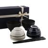 Japanese Tableware Set of Spiral Couple Rice Bowls and Chopsticks Pair Tableware Set Rice Bowls X Wrapping Paper 6-piece Bowls, (white Navy)