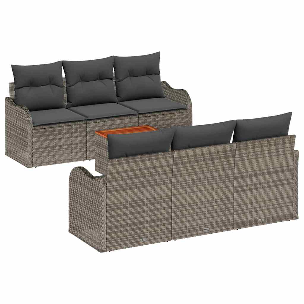 Garden Sofa Set with Storage 7 pcs Grey Poly Rattan