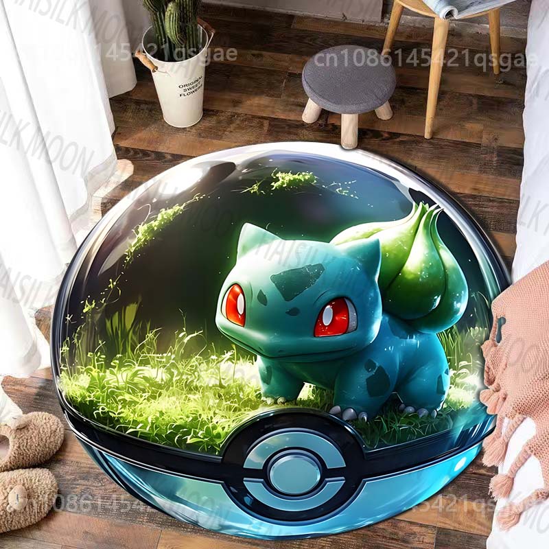 Multiple Sizes Pokemon Bulbasaur Print Round Carpet for Living Room Bedroom Table and Chair Sofa Home Decor Area Rug Luxury Gift