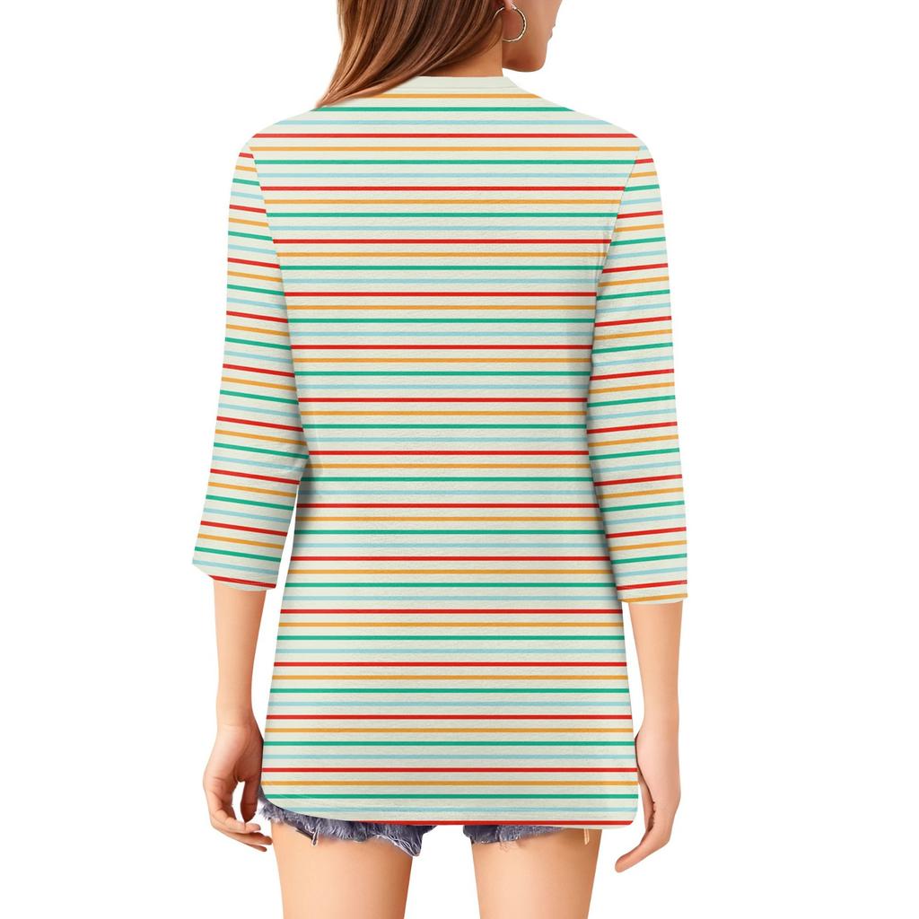 Женский модный повседневный пуловер с рукавом 3/4, принтом на пуговицах и V-образным вырезом