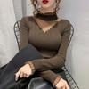 Half High Collar Lace Patchwork Hollow Sweater for Women's Autumn and Winter Slim Fit Knitted Top