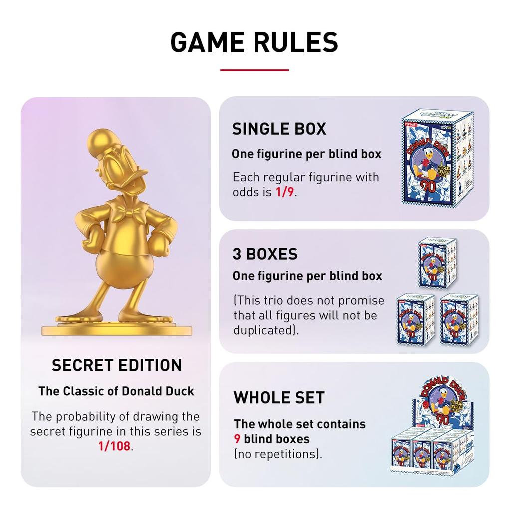 POP MART DISNEY Donald Duck 90th Anniversary Series Box of Pop Mart Gachapon Blind Box Plastic Premium PVC Soft Original Birthday Gift [Assorted 9]