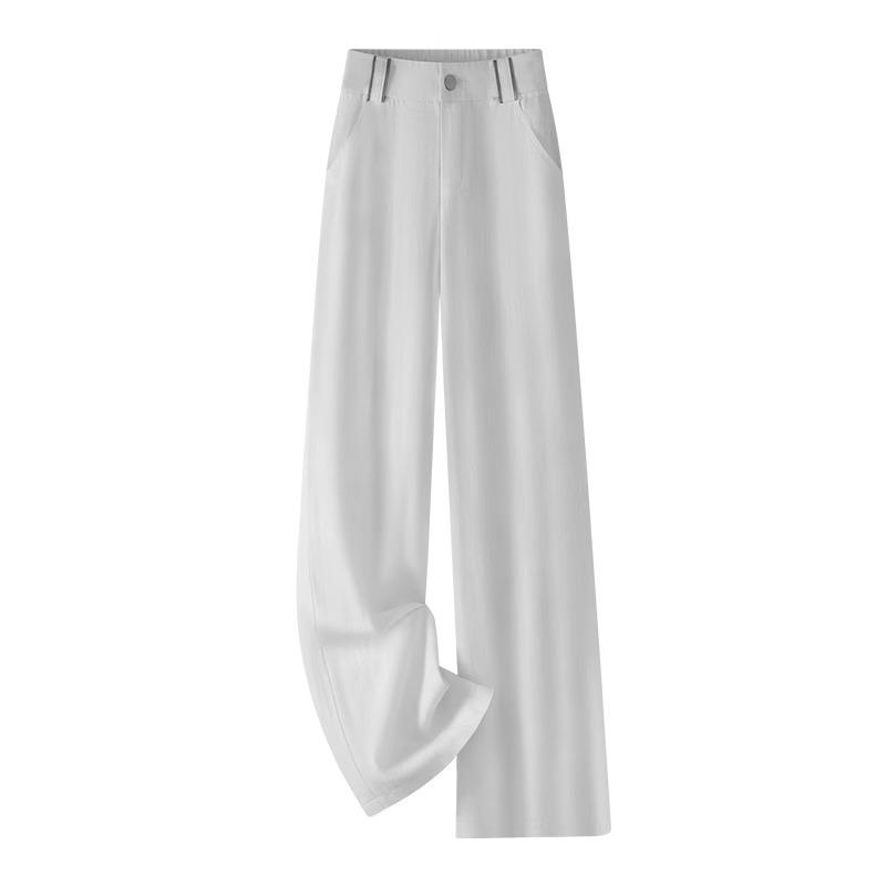 Women's Linen High-Waisted Wide-Leg Pants, Spring/Autumn 2024, Lightweight Straight-Leg for Casual or Formal Wear.