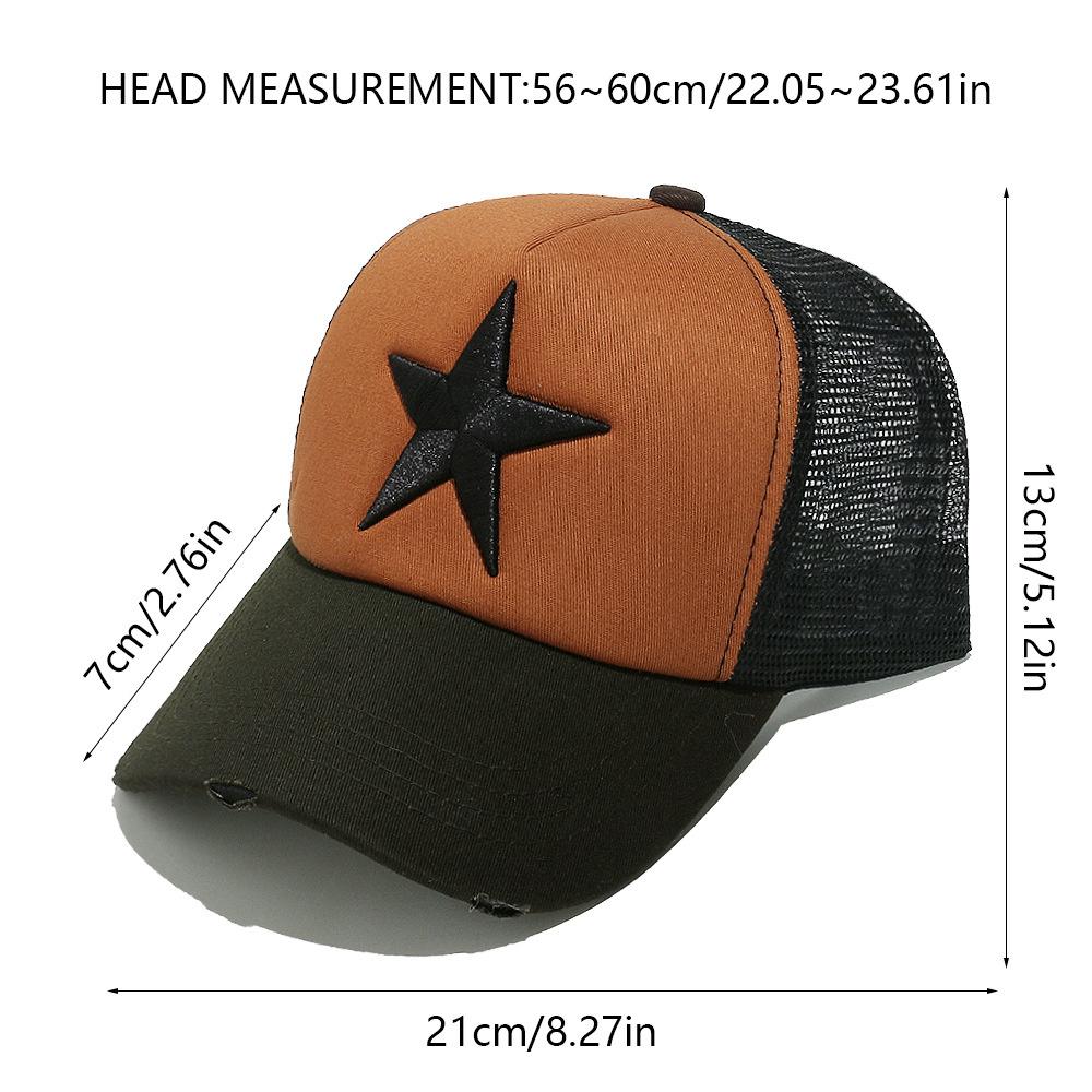 Streetwear 3D Star Embroidery Mesh Baseball Cap Summer Snapback Hip Hop Cap Outdoor Y2K Blocking Trucker Hat for Women Men